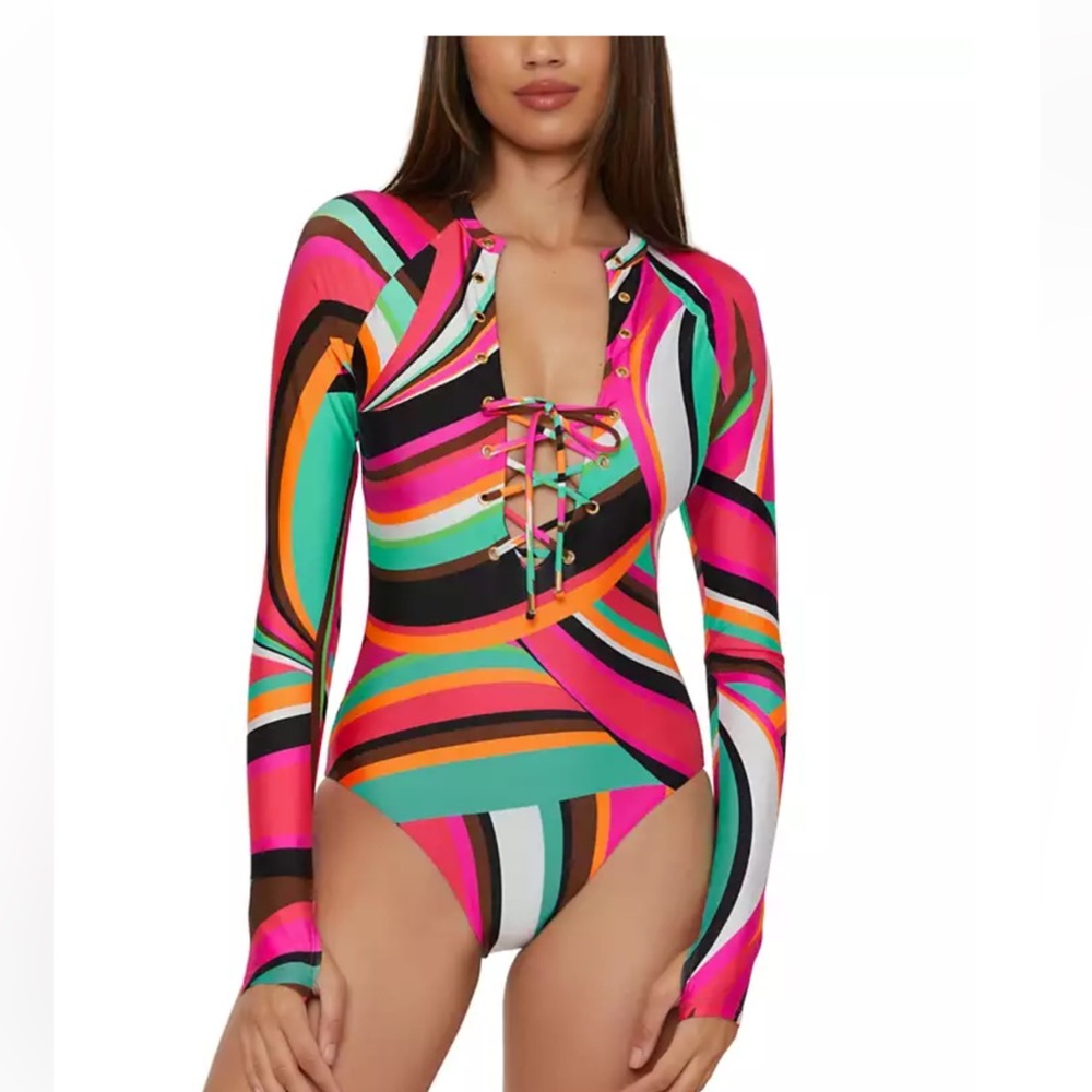 TRINA TURK SWIM Swoop Long-Sleeve One-Piece Swimsuit